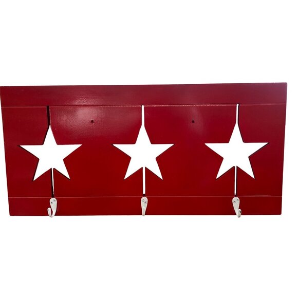Red Star Cutout Wall Mounted Hook Rack With 3 Metal Hooks - Picture 1 of 10